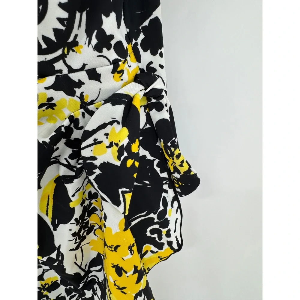 Maxine of Hollywood Womens Sz 16 Yellow Black Floral V-Neck Faux Wrap Swimsuit